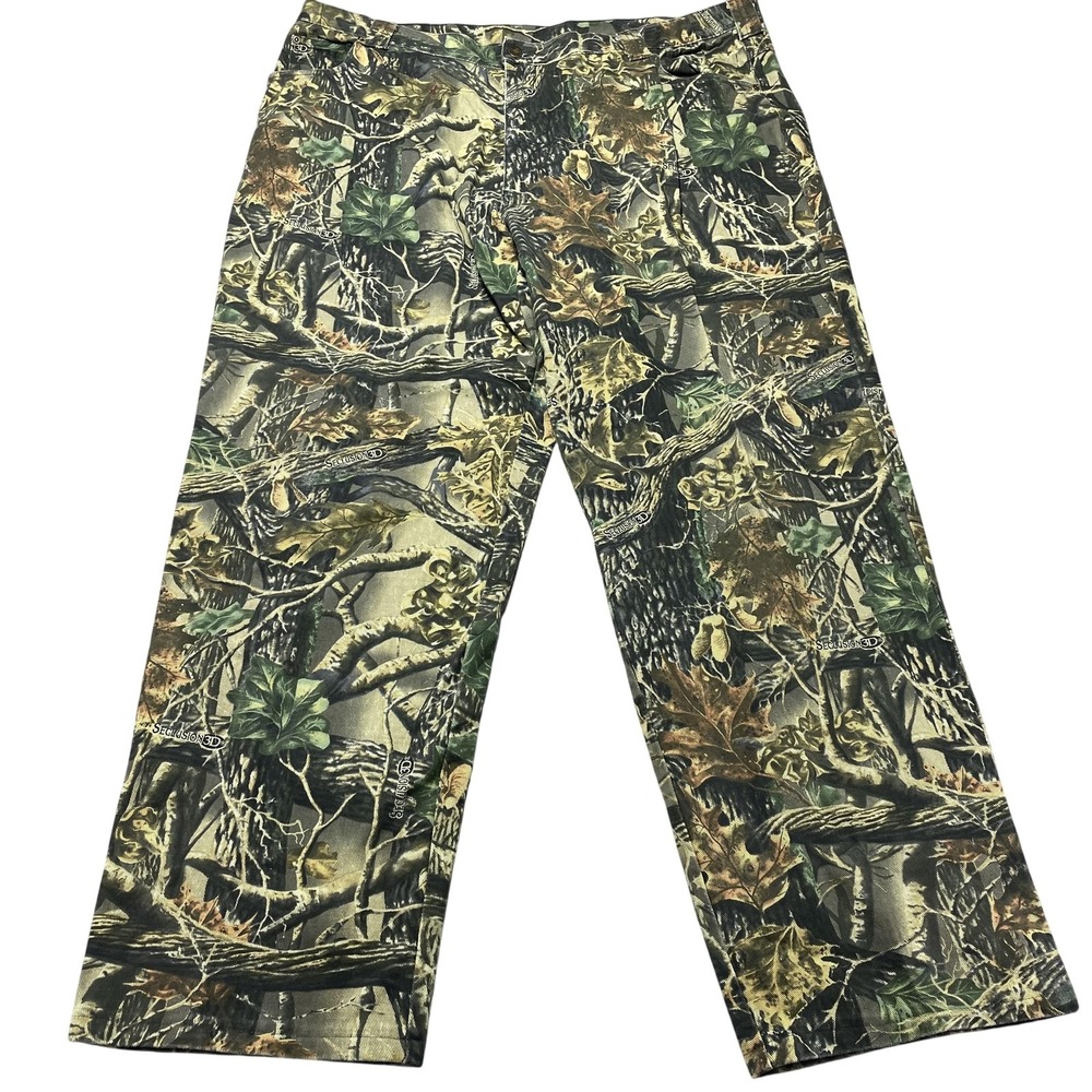 Cabela's Pants Mens 46x32 Green Seclusion 3D Camo Canvas Relaxed Fit Hunting